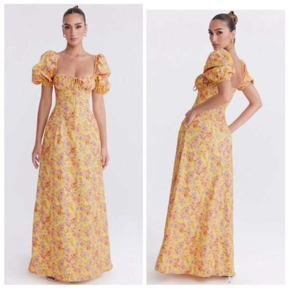 House of CB Felicia butter print puff sleeve sundress. Sz S and XS - Picture 1 of 3